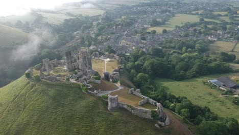 corfe castle slide drone shot