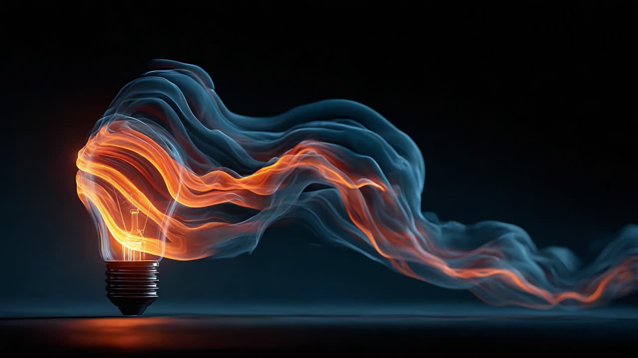 A Spectacular Dance of Light and Motion: A Creative Representation of a Lightbulb Emitting Vibrant Energy Through Flowing Flames