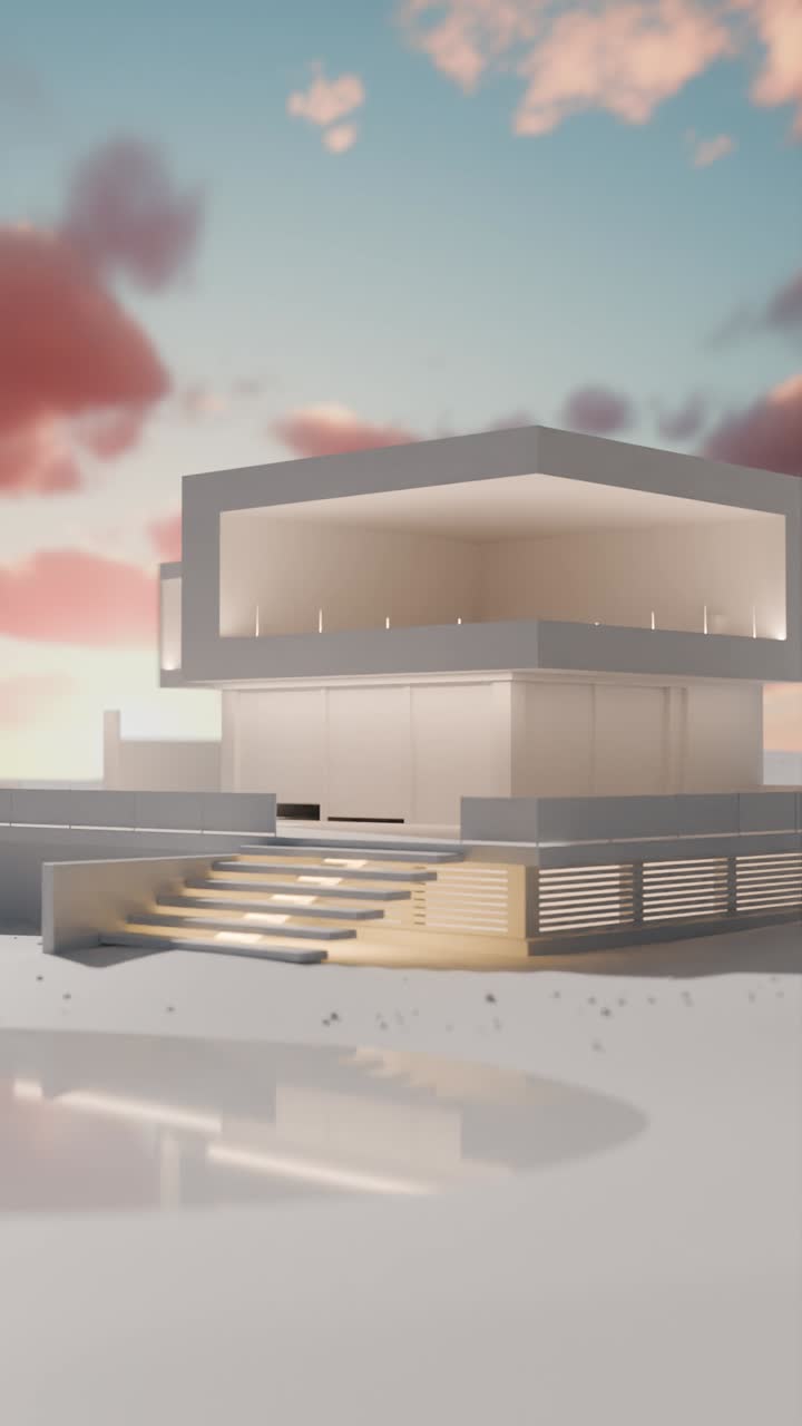 Modern House in Desert Landscape at Sunset