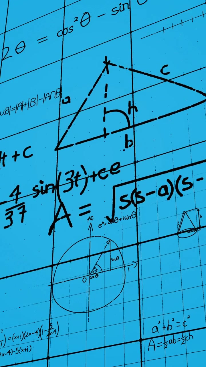 Animation of mathematical equations over blue background