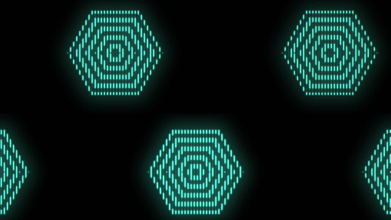 Pulsing neon green hexagons pattern in rows 6
