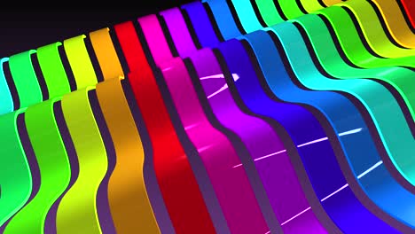 a row of colorful stripes with wave motion and reflections. 3d background.