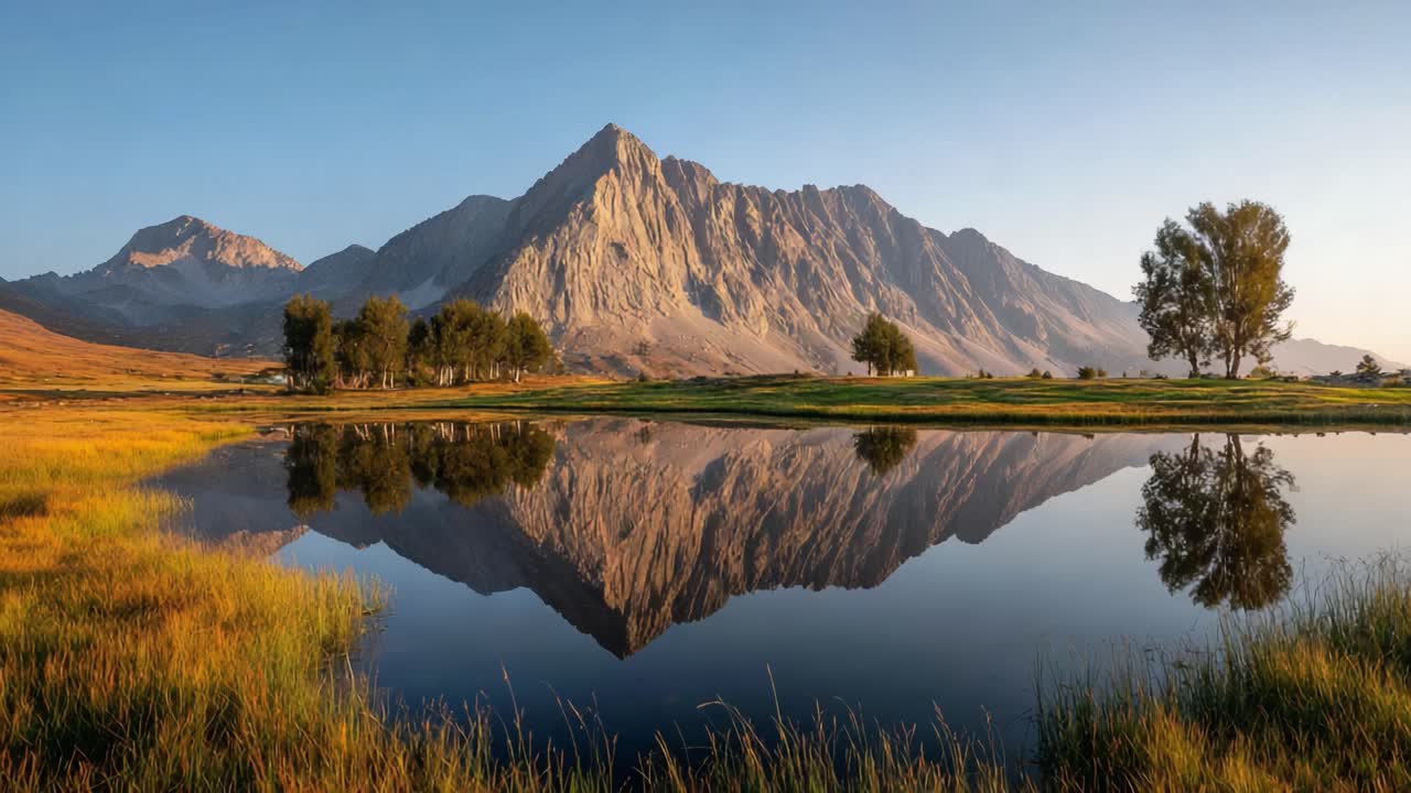 Stunning Reflection of Majestic Mountains in Serene Waters with Lush Greenery at Sunrise, Capturing the Beauty of Nature and Tranquility in Every Frame