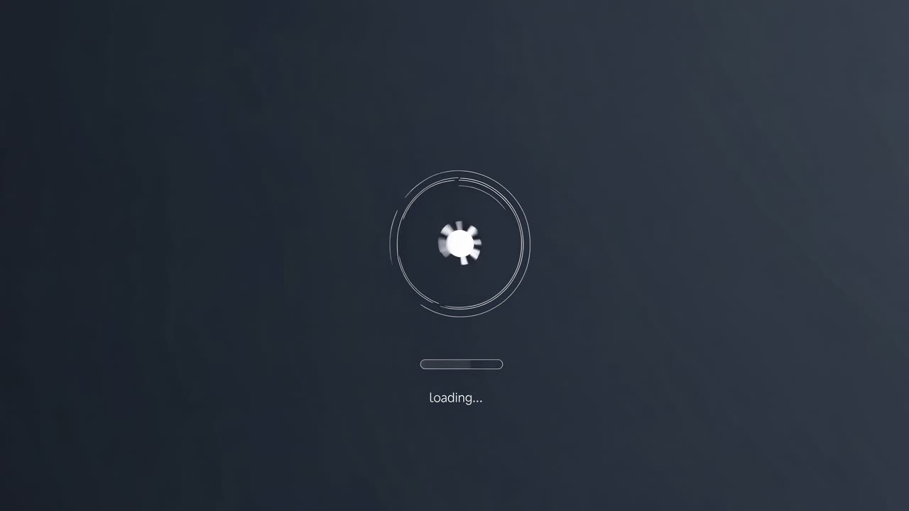 Minimalist video loading screen with a centered puzzle piece icon and progress bar on a dark
