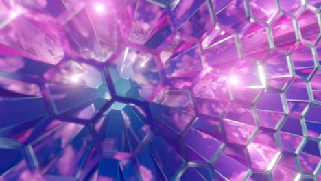 hexagon shape futuristic blue purple glow sci-fi vj seamless loop with sun and sky reflection