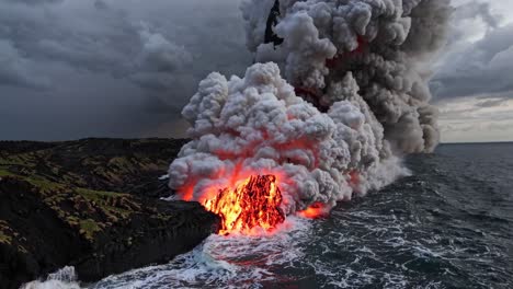 flujo de lava en el océano