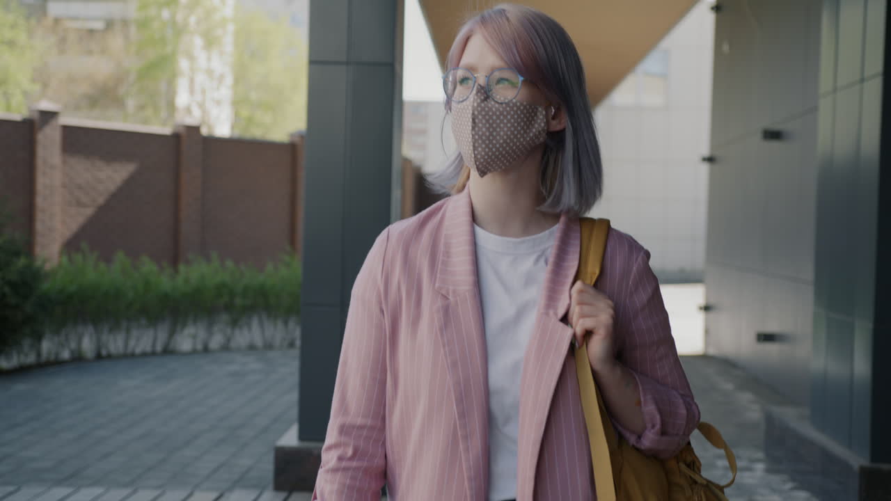 Woman Wearing Face Mask Walking Outdoors