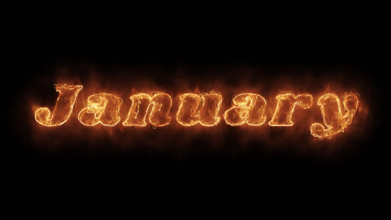 January word hot animated burning realistic fire flame and smoke seamlessly loop animation on