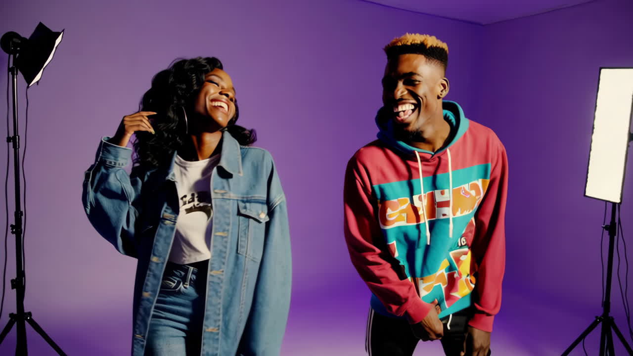 Vibrant Studio Photo Shoot with Two Smiling Young Adults