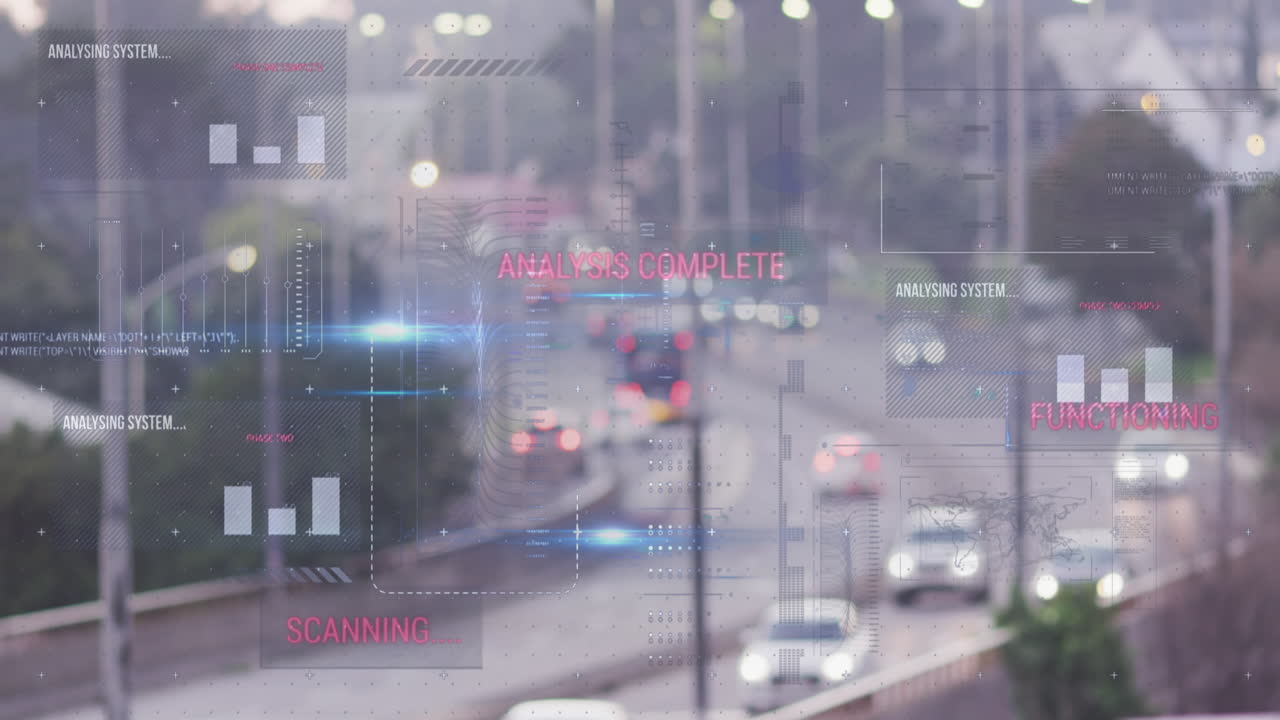 도시 풍경 위의 금융 데이터 처리 애니메이션