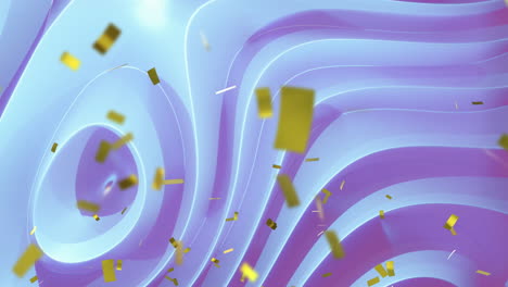 animación de confeti cayendo sobre un fondo ondulado azul y púrpura degradado