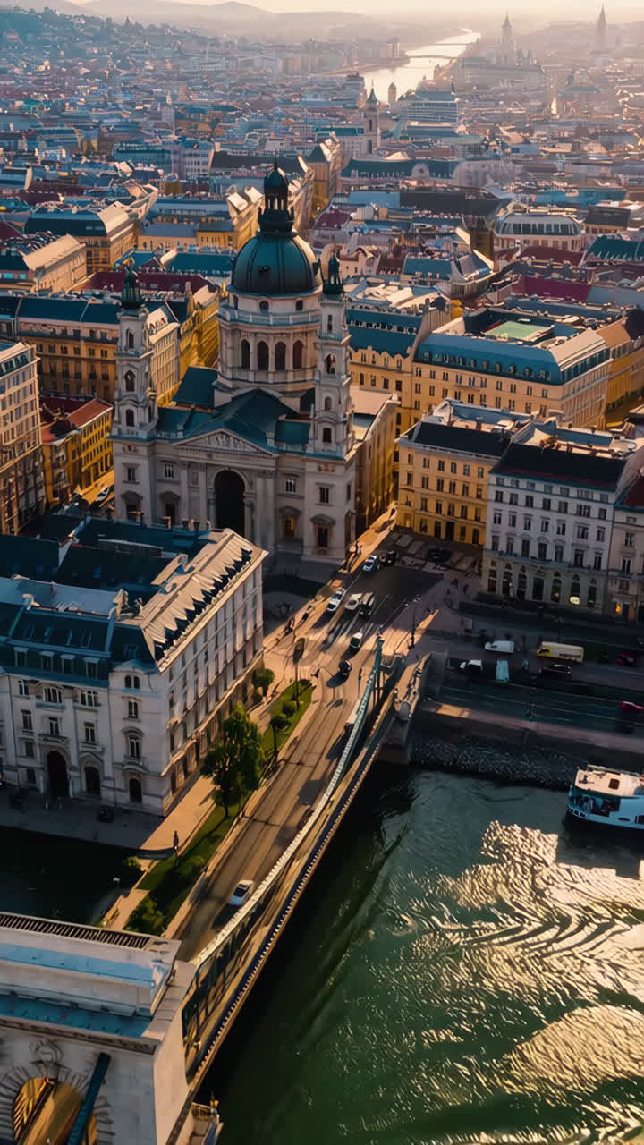 Budapest Aerial View, Chain Bridge and St. Stephen's Basilica