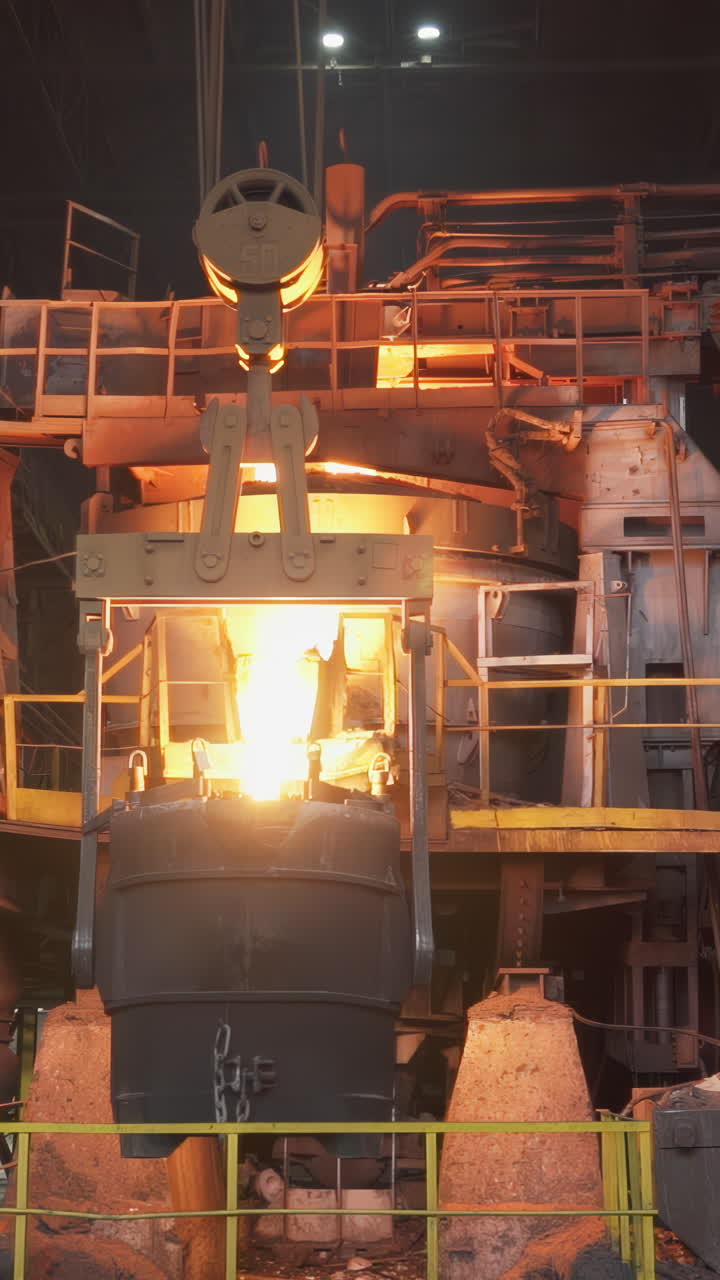 Molten Metal Pouring in a Steel Mill Foundry