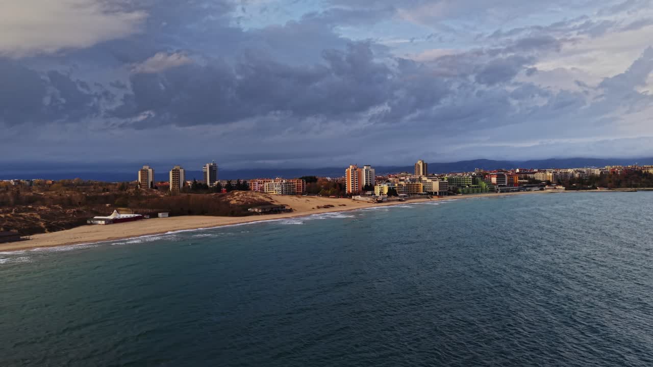 Stunning aerial view of the coast near Burgas, Bulgaria at sunset