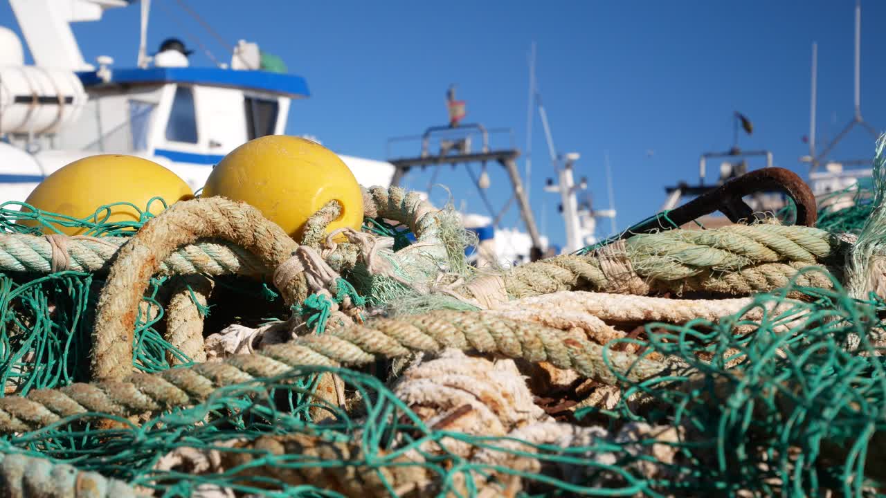 Fishing Nets and Ropes at a Harbor