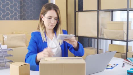 una mujer empresaria vende en el comercio electrónico.