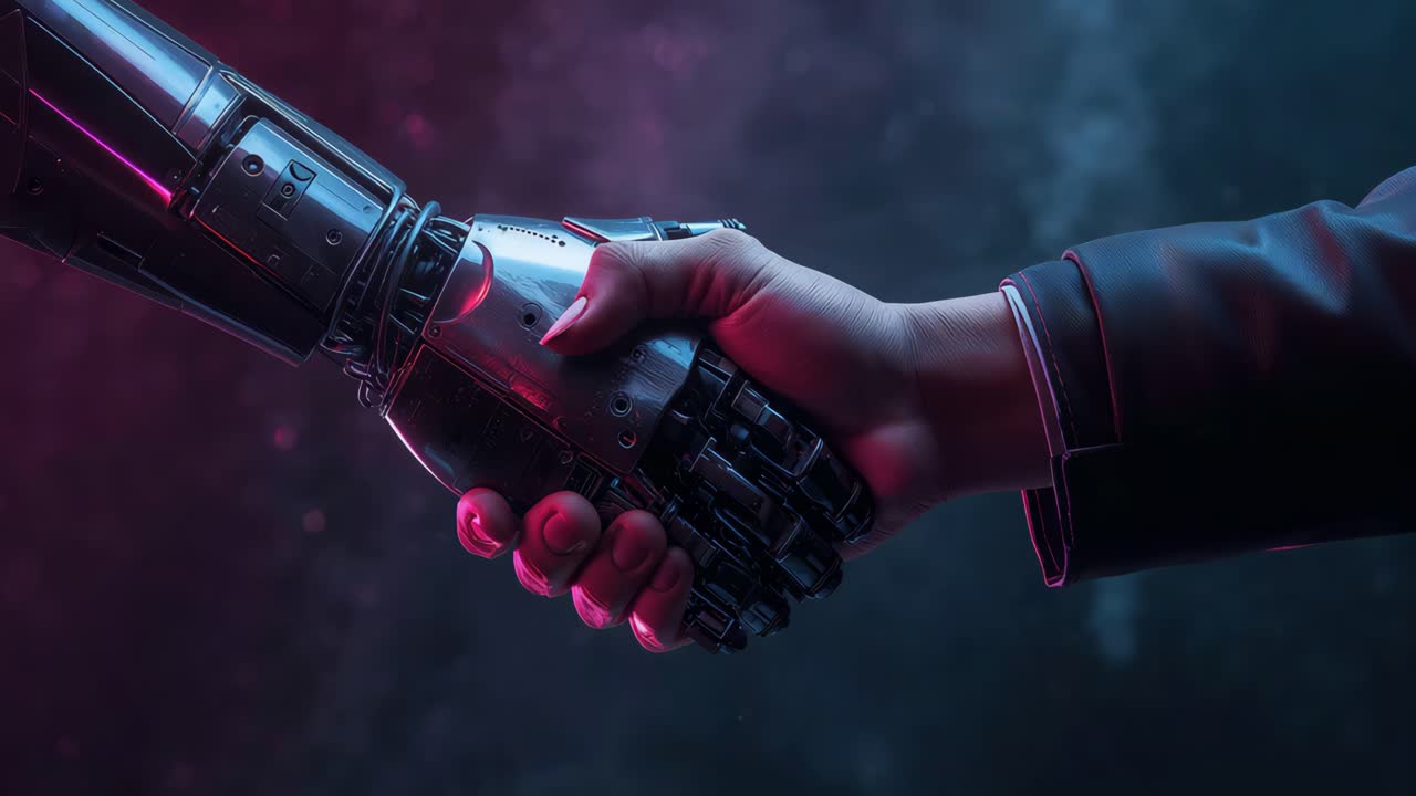 apretón de manos humano y robot