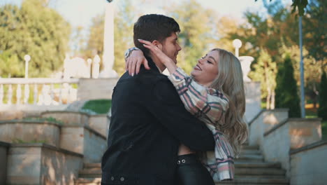 romantic man and woman with long blond hair