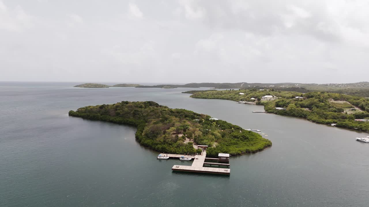 Offshore Laviscount Island Is Near Stingray City In Antigua and Barbuda. Aerial Drone Shot