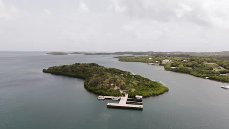 offshore laviscount island is near stingray city in antigua and barbuda. aerial drone shot