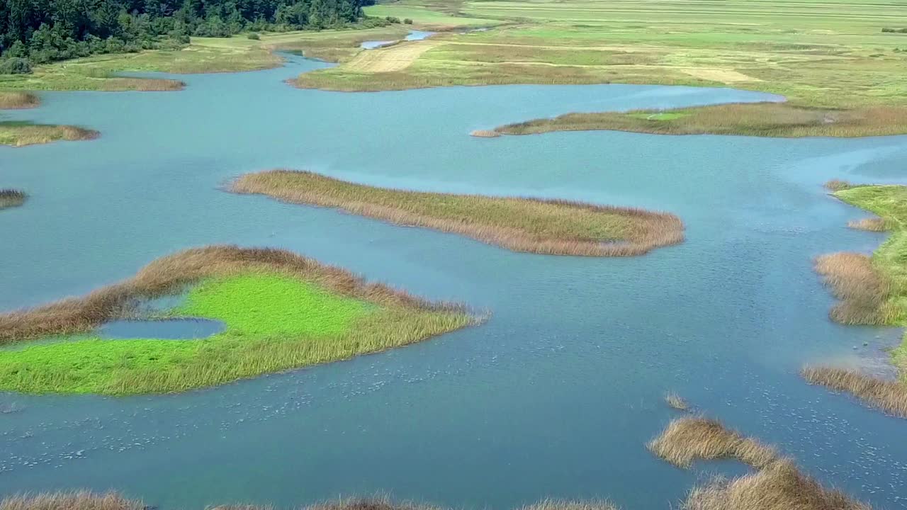Aerial Over Partial Intermittent Lake At Lake Cerknica In Slovenia