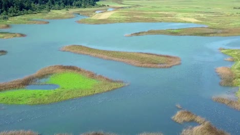 Antena-Sobre-El-Lago-Intermitente-Parcial-En-El-Lago-Cerknica-En-Eslovenia