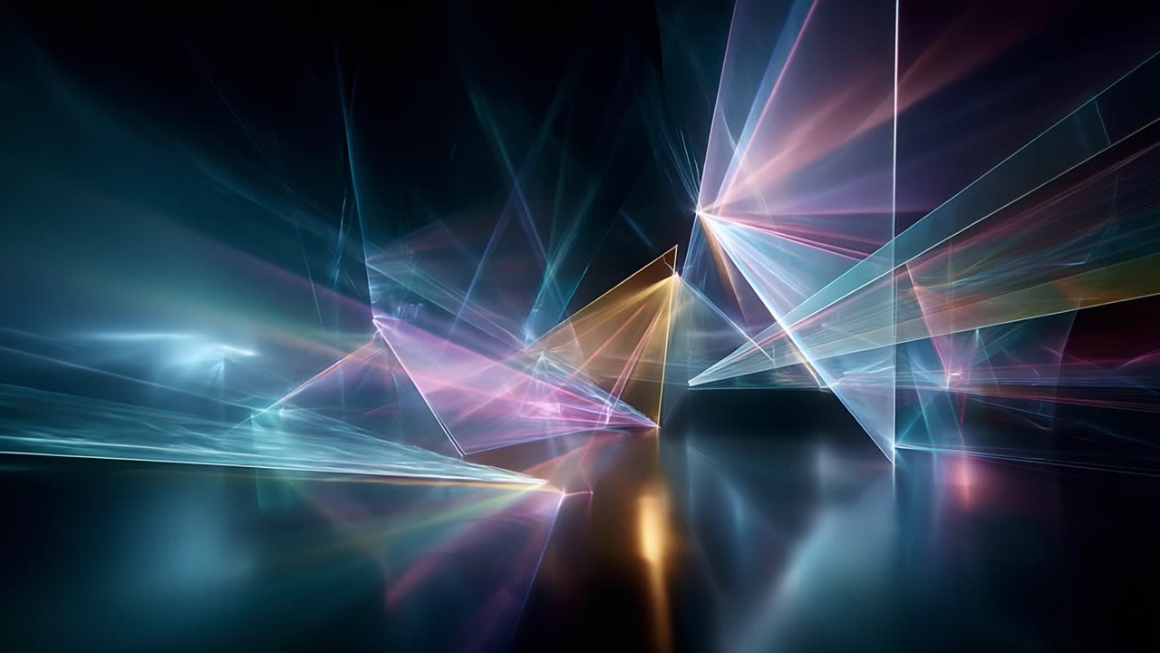 A Captivating Visual Display of Light and Geometry Showcasing Dynamic Reflections and Angular Forms Surrounded by an Ethereal Color Palette in a Futuristic Setting
