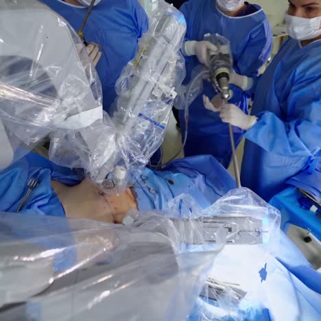 robotic operation for neurosurgery. medical robot operation involving performing surgery