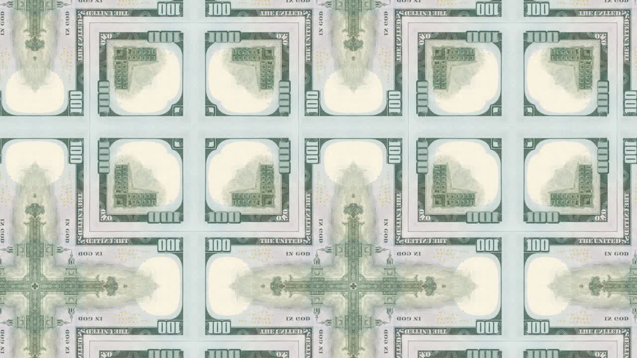 мозаика долларовой купюры в абстрактном анимированном фоне.