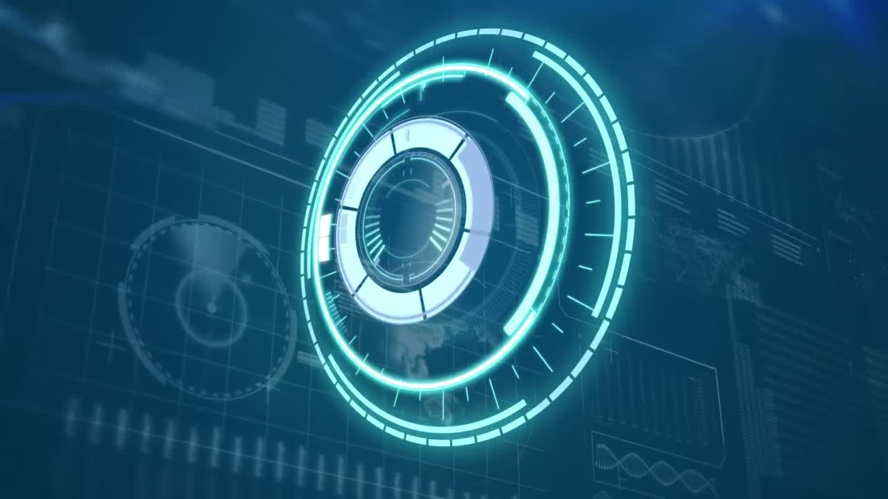Animation of scope scanning, data and statistics processing over screens
