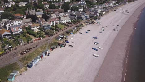 An-aerial-view-of-the-beautiful-pebble-beaches-of-Budleigh-Salterton,-a-small-town-on-the-Jurassic-Coast-in-East-Devon,-England-near-Exeter