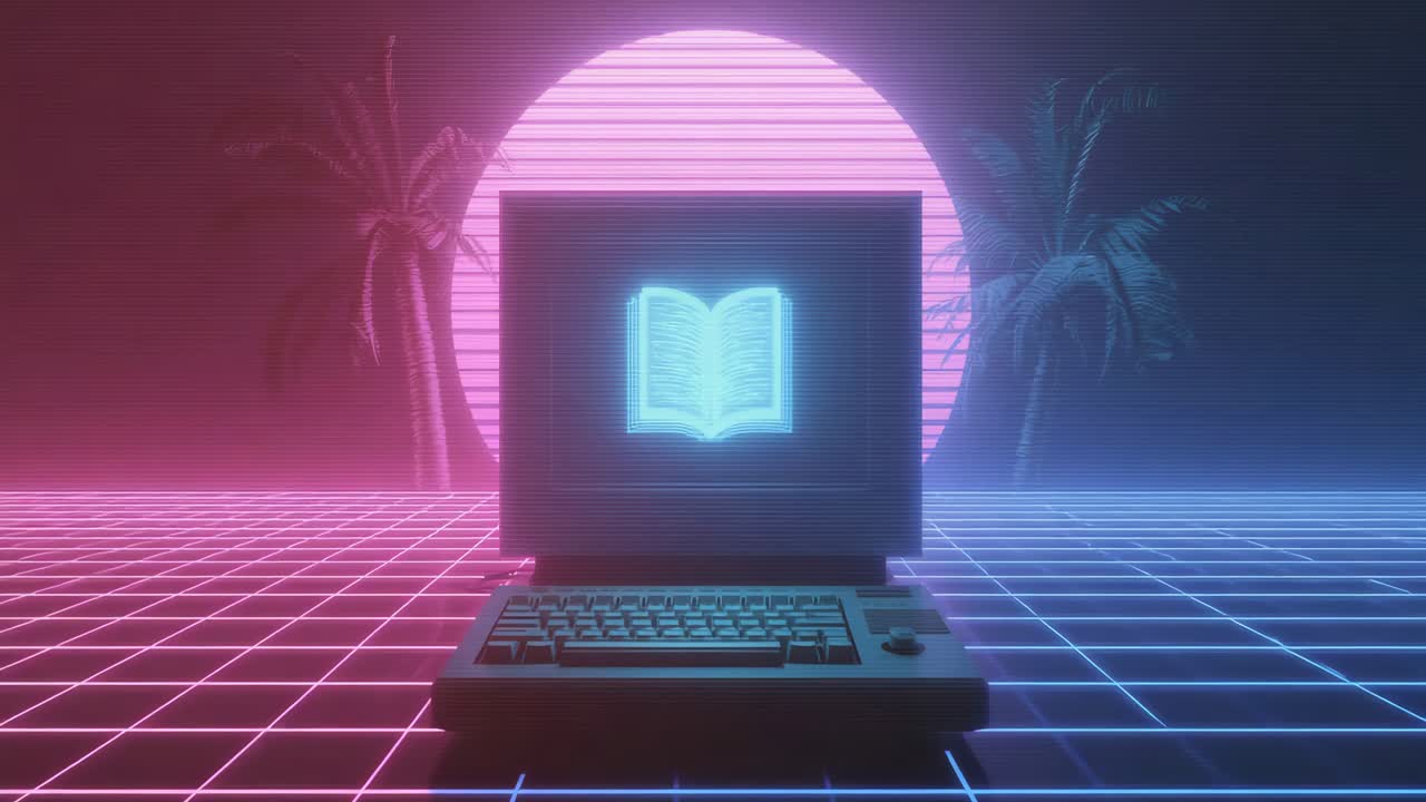 Retro Synthwave Computer with Book