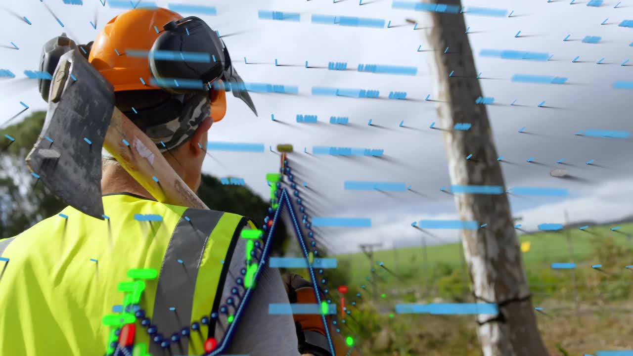 animación de usuarios de redes sociales sobre la sección media de un hombre caucásico con hacha