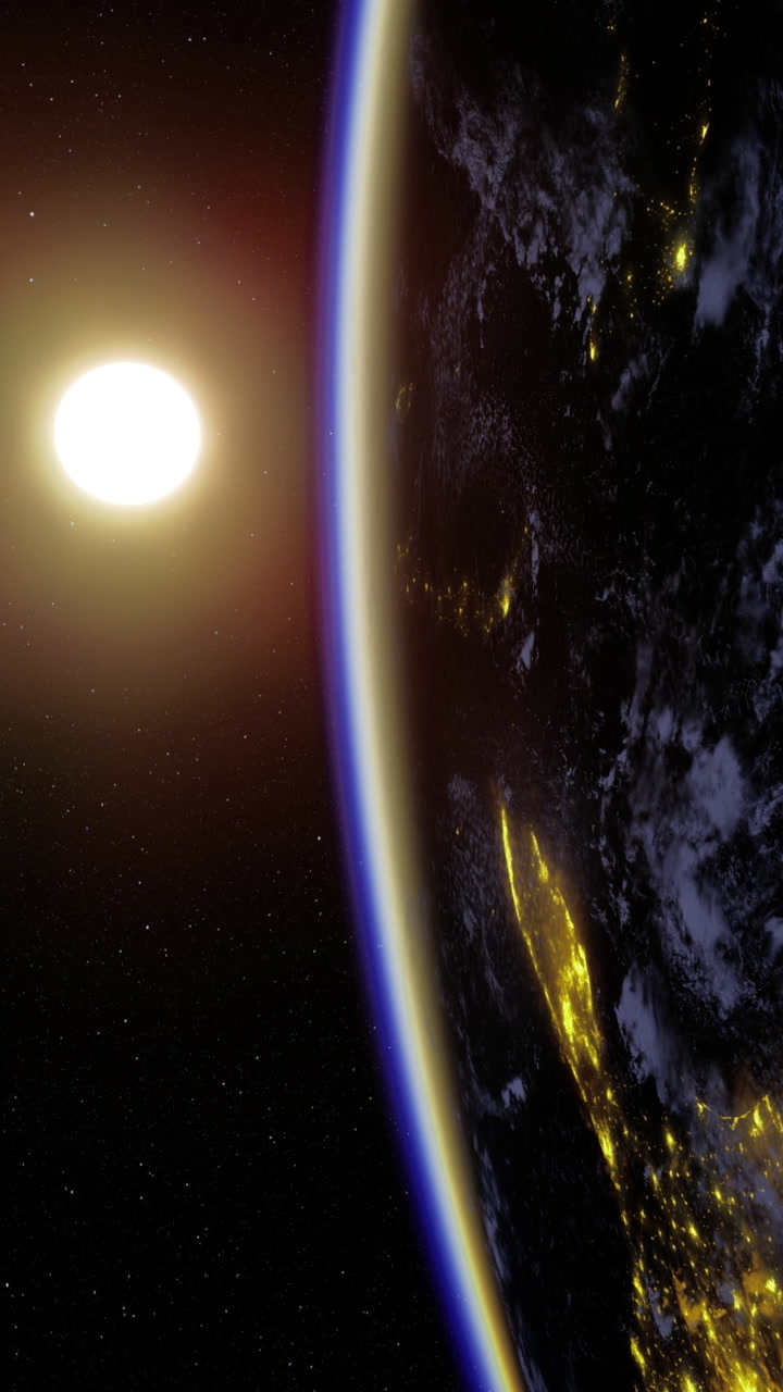 Celestial dance of sunlight and earth from the edge of space at dawn