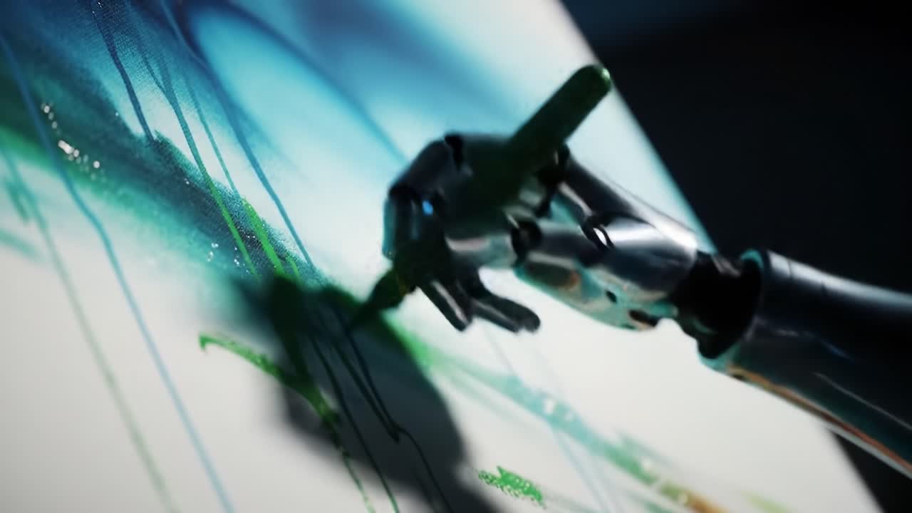 A Robotic Hand Creating Art with Precision and Style: Exploring the Intersection of Technology and Creativity Through Paint on Canvas