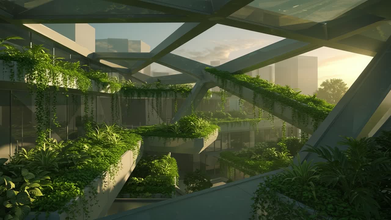 A Tranquil Urban Oasis: Captivating Views of a Contemporary Architectural Space Filled with Lush Greenery and Natural Light