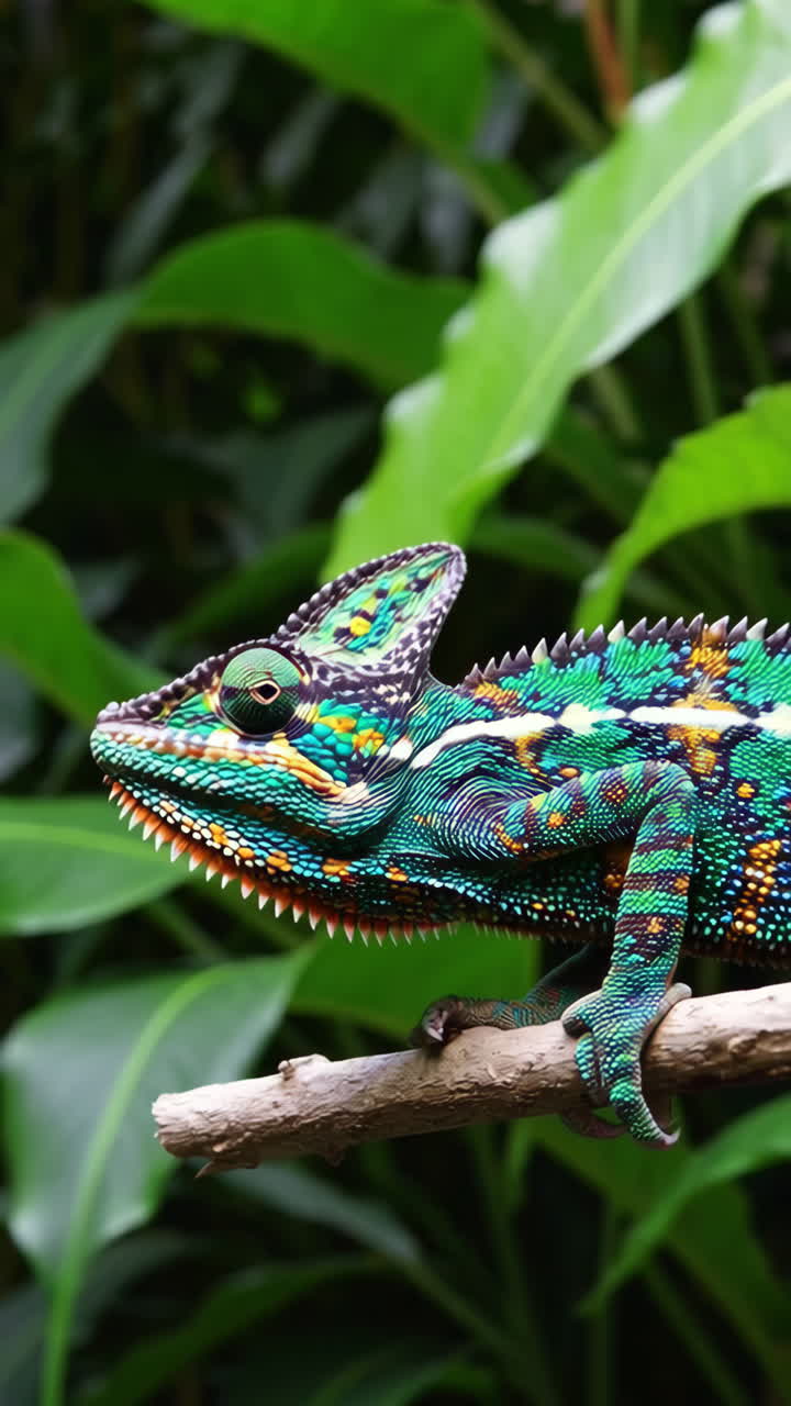 camaleón colorido en una rama