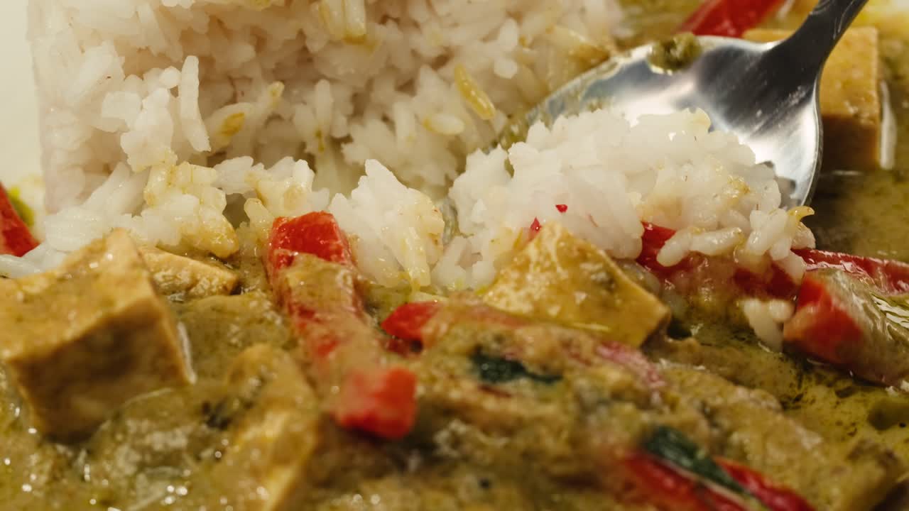 Close-up of Green Curry with Rice