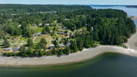 drone shot of a private community on herron island in the puget sound