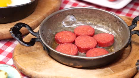 turkish breakfast with sucuk sausage