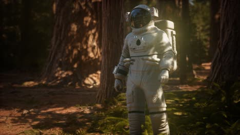 astronauta solitario en el bosque oscuro