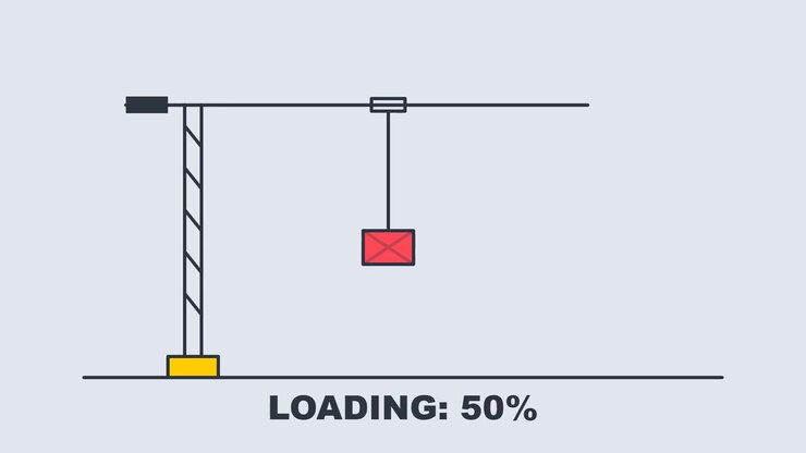 Animated Construction Crane Lifting a Load with Loading Progress Bar