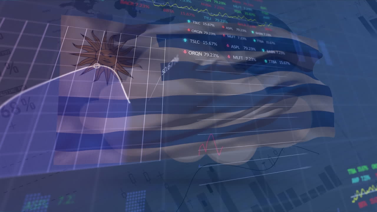 animación de gráficos, tablero de comercio sobre la bandera de argentina contra la interfaz infográfica