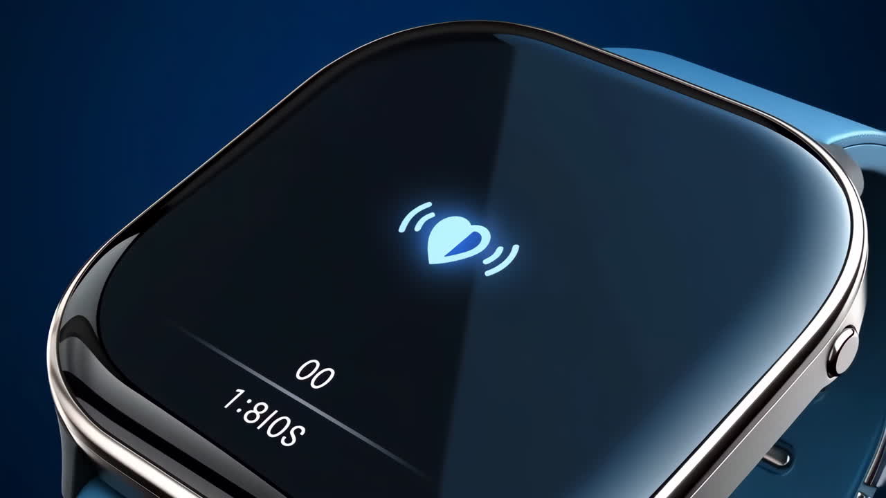 Close-up of a Smartwatch Displaying a Heart Rate Monitor