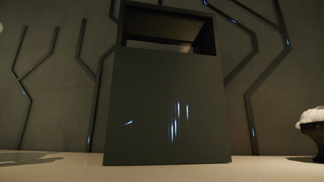 servidor de cubo negro con luces de cadena de red brillantes azules - toma estática