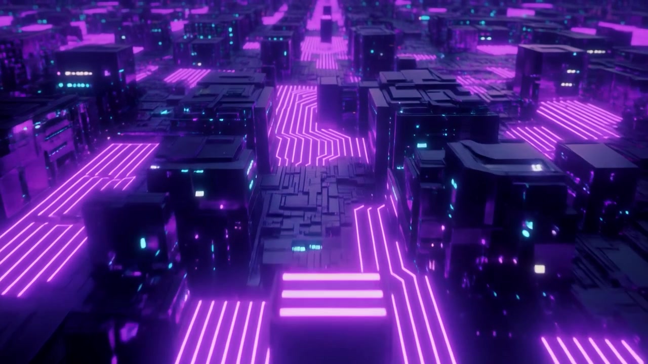 Circuito Digitale Astratto con Linee Dati al Neon Viola Luminose