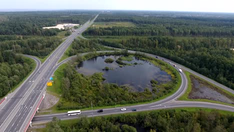 highway round road junction, aerial view