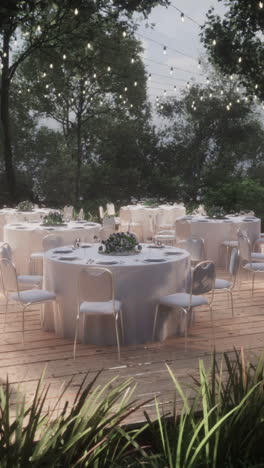 outdoor wedding reception in a forest