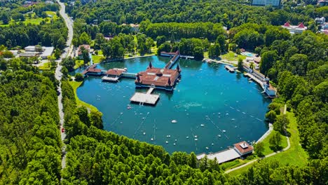 aerial 4k drone footage of thermal lake of hévíz in hungary