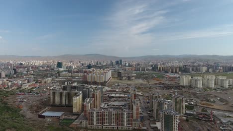 Aerial-drone-shot-discovering-capitol-Ulaanbaatar-in-mongolia.